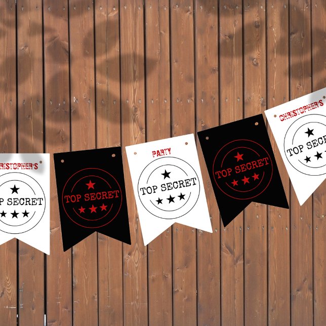 Personalized Top Secret Party  Bunting Flags (TOP SECRET! Only cool kids allowed)
