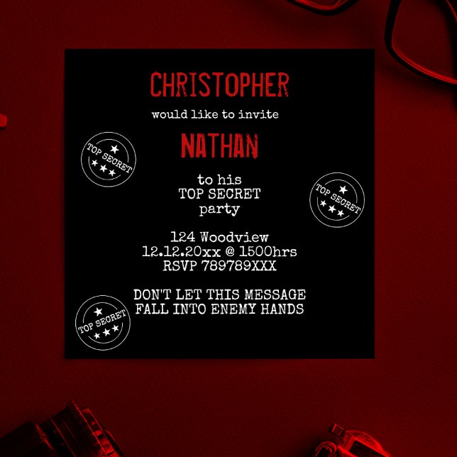 Personalized TOP SECRET Party Invitation (Creator Uploaded)