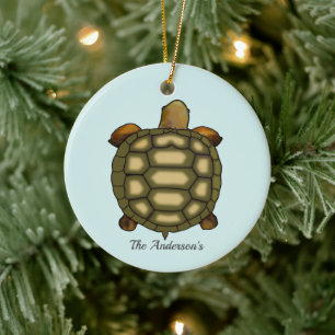 Personalized Tortoise on Light Blue Ceramic Ornament