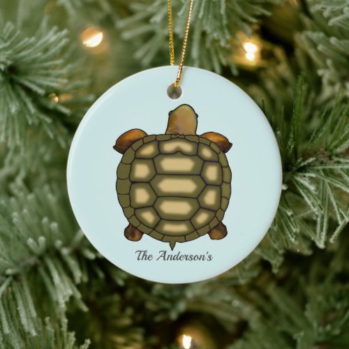 Personalized Tortoise on Light Blue Ceramic Ornament