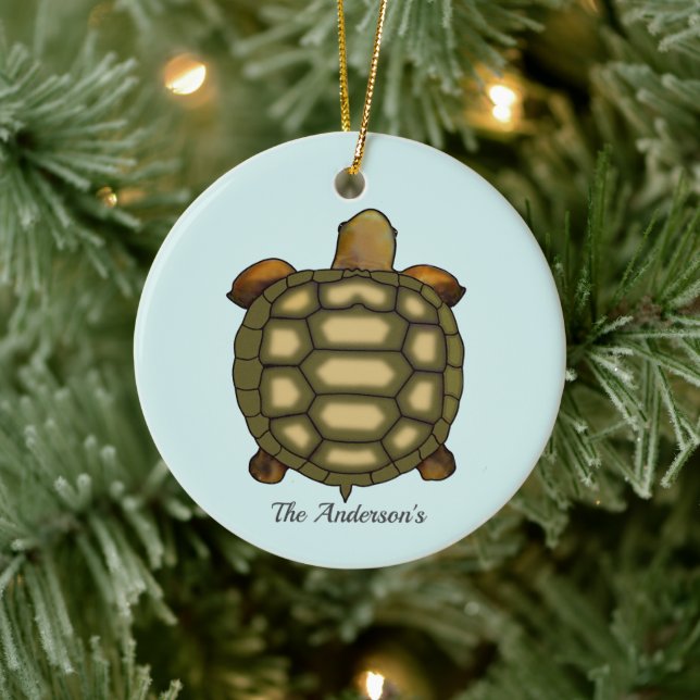 Personalized Tortoise on Light Blue Ceramic Ornament (Tree)