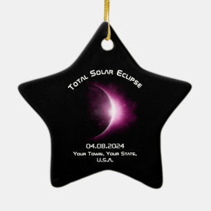Personalized TOTAL SOLAR ECLIPSE 2024 Ceramic Star Ceramic Ornament