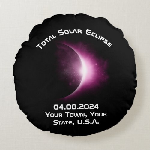 Personalized TOTAL SOLAR ECLIPSE 2024 Souvenir Round Pillow