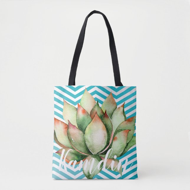 Personalized Tote Bag Boho Cacti Cactus Succulent (Front)