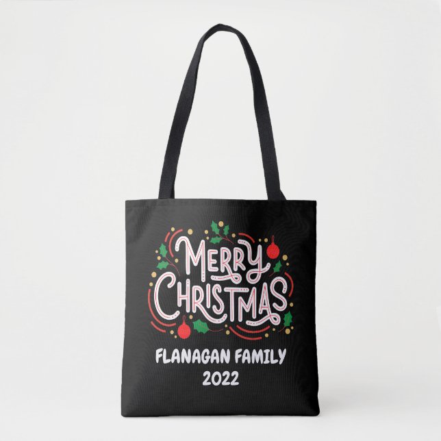 Personalized Tote Bag,Christmas, Family Name, Year (Front)