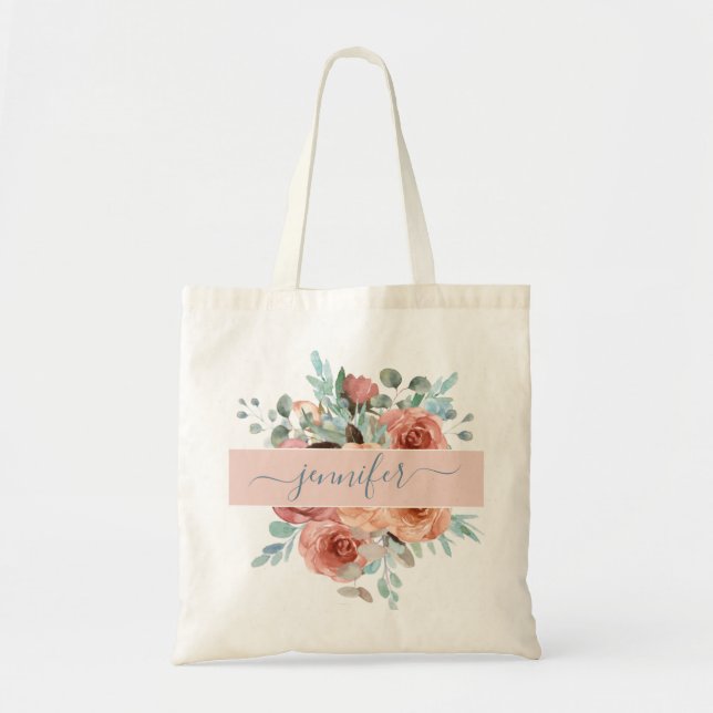 Personalized Tote Bag, Floral Tote Bag. Bridesmaid (Front)