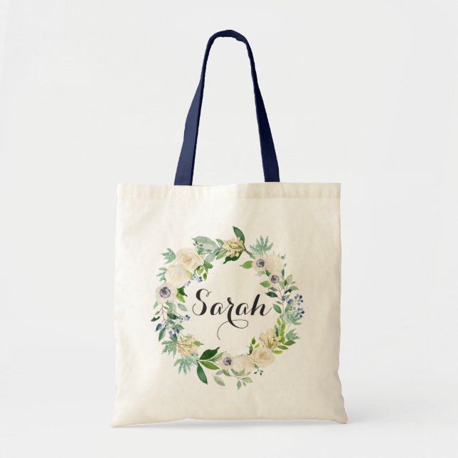 Personalized Tote Bag. Floral Tote Bag. Bridesmaid (Front)