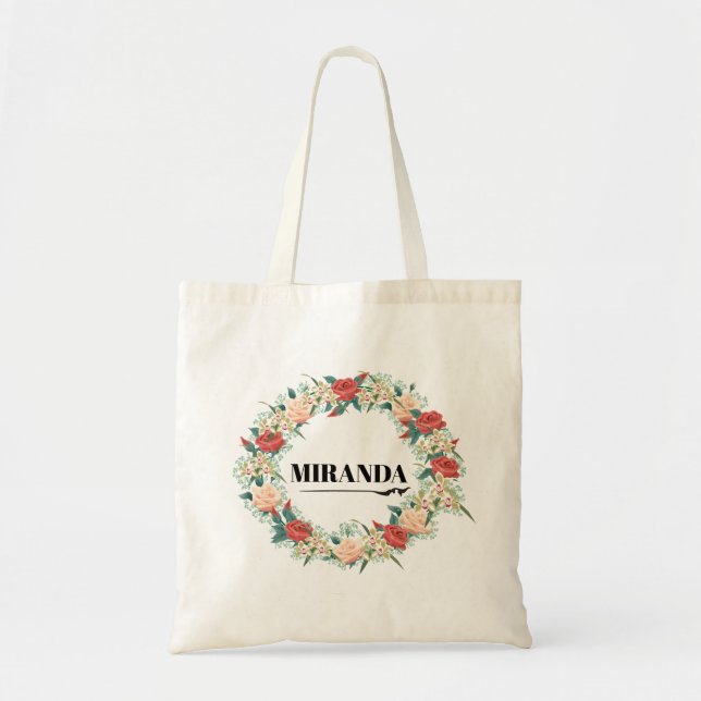 Personalized Tote Bag. Floral Tote Bag. Name Bag (Front)