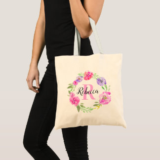 Personalized Tote Bag Floral Wreath Bridesmaid