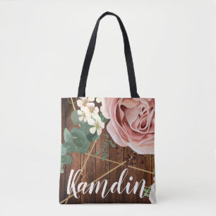 Personalized Tote Bag Geometric Garden Rose Barn