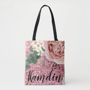 Personalized Tote Bag Geometric Garden Rose Glitte