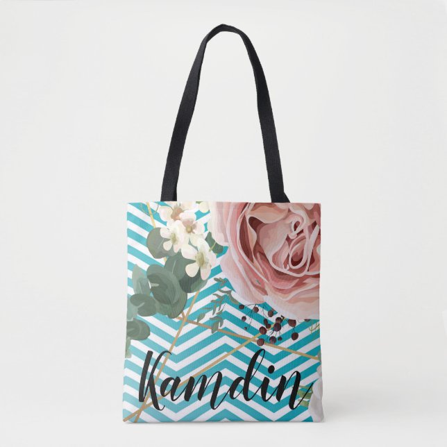 Personalized Tote Bag Geometric Rose Chevron Te (Front)