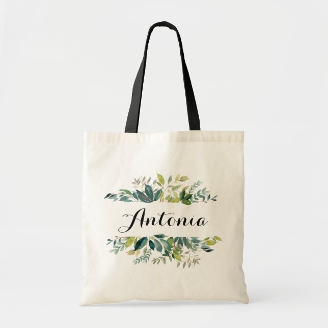 Personalized Tote Bag. Green Tote Bag. Bridesmaid (Front)