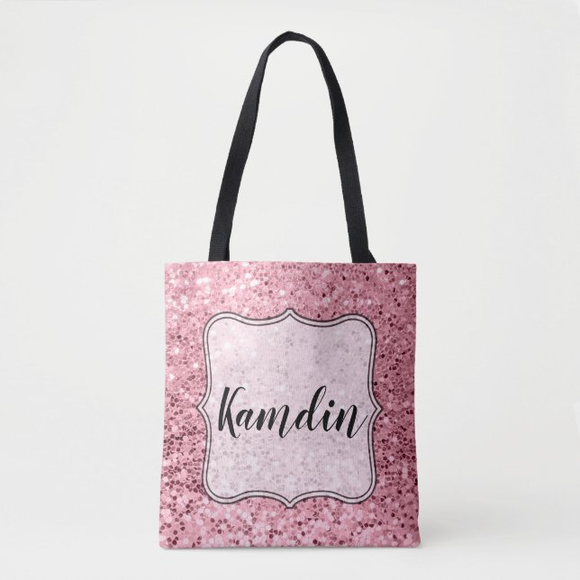 Personalized Tote Bag Rose Gold Glitter (Front)
