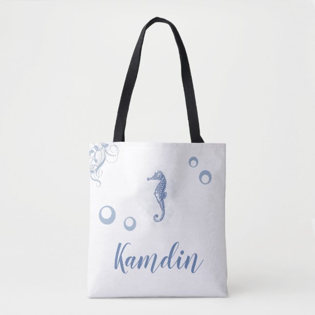 Personalized Tote Bag Seahorse Ocean Beach Water (Front)