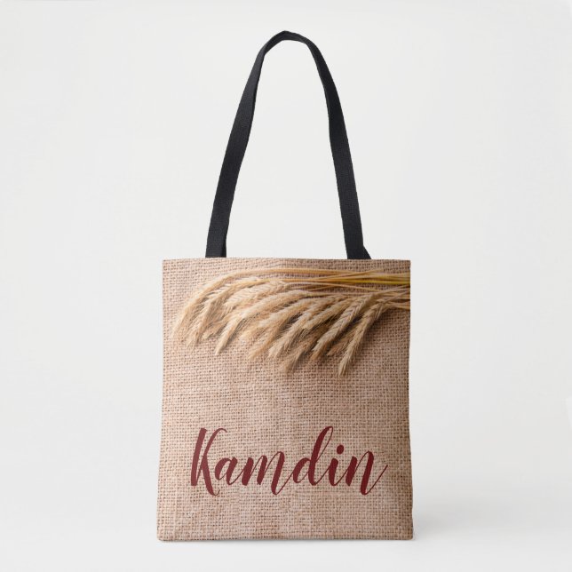 Personalized Tote Bag Wheat on Burlap Sack Country (Front)