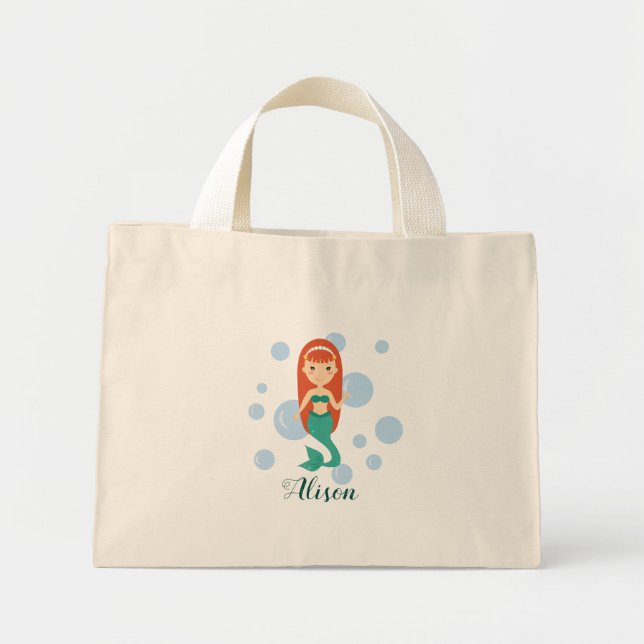 Personalized tote bag with cute mermaid girl (Front)