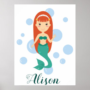 Personalized tote bag with cute mermaid girl poster