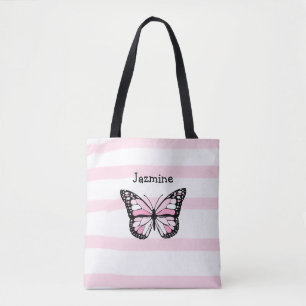 Personalized Tote Bag with Pink Butterfly