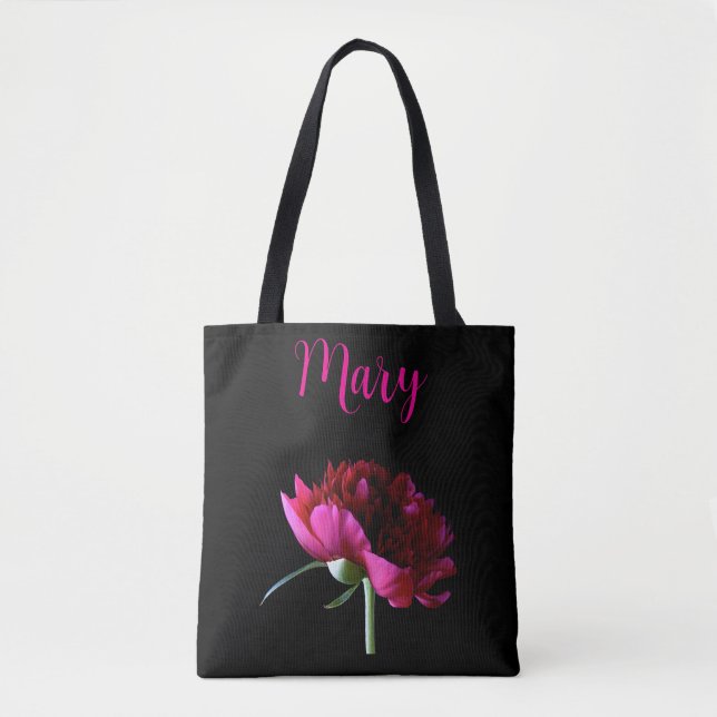 Personalized Tote Bags - Pink Peony (Front)