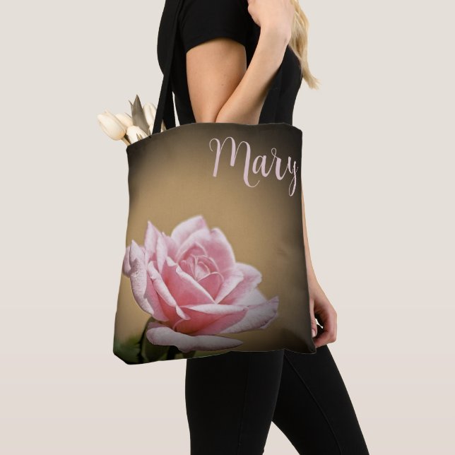 Personalized Tote Bags - Pink Rose (Close Up)