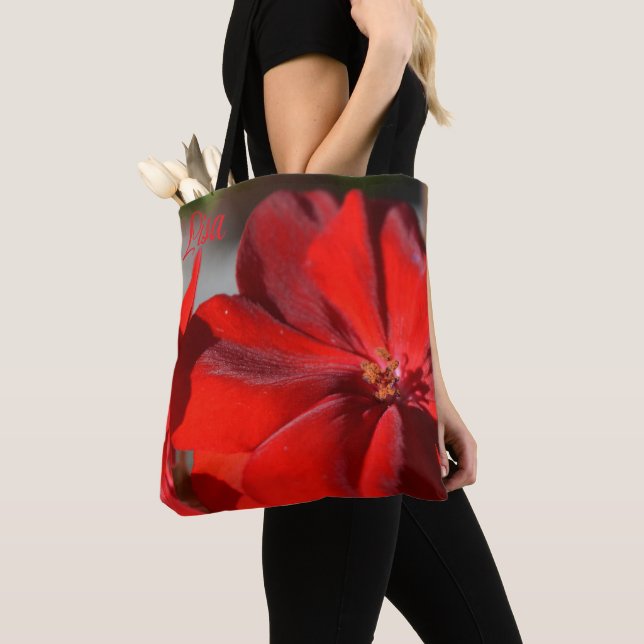 Personalized Tote Bags - Red Geranium (Close Up)