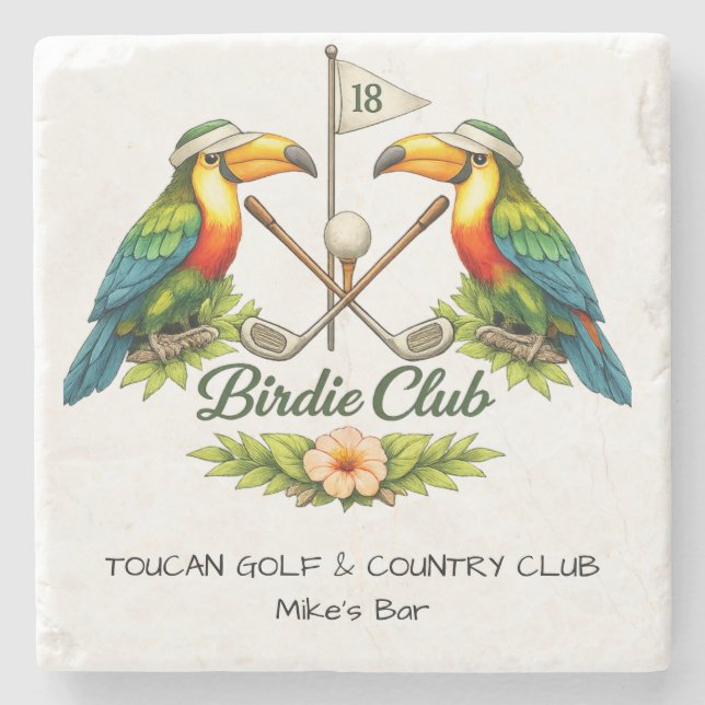 Personalized Toucan Golf Marble Coaster  (Front)