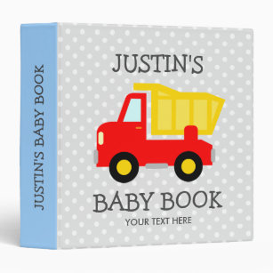 Personalized toy dump truck boy baby photo album 3 ring binder