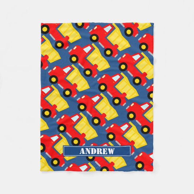 Personalized toy dump truck fleece blanket for kid (Front)