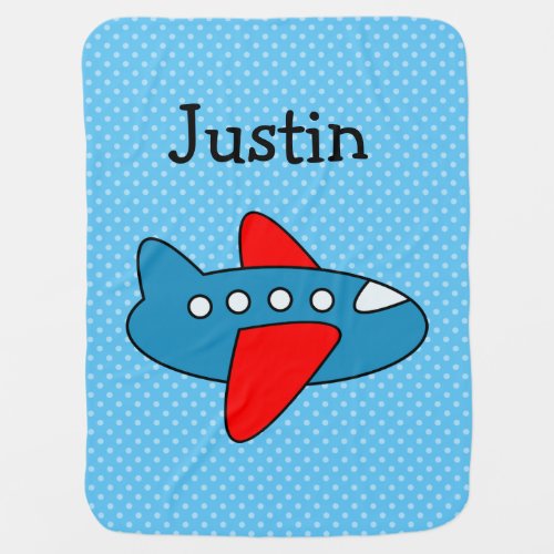 Personalized toy plane polkadotted baby blanket