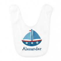 Personalized toy sailboat baby bib with kids name Personalized toy sailboat baby bib with kids name