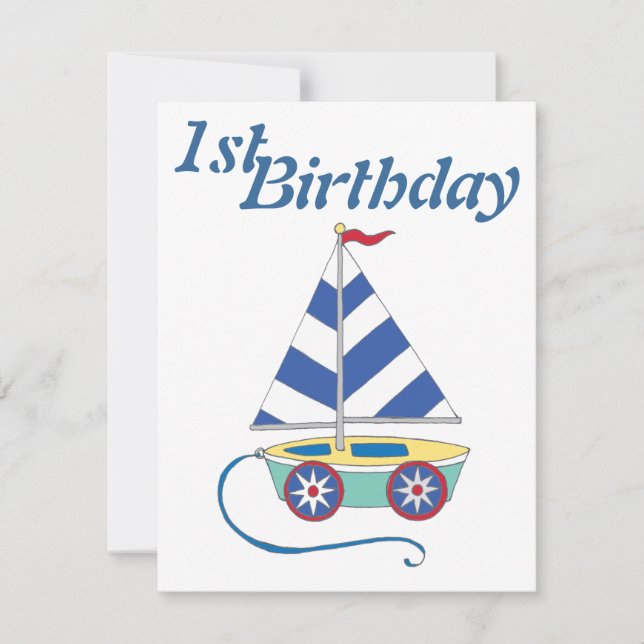 Personalized Toy Sailboat Baby Boy Birthday Invite (Front)