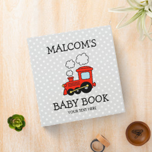 Personalized toy train boy baby photo album 3 ring binder