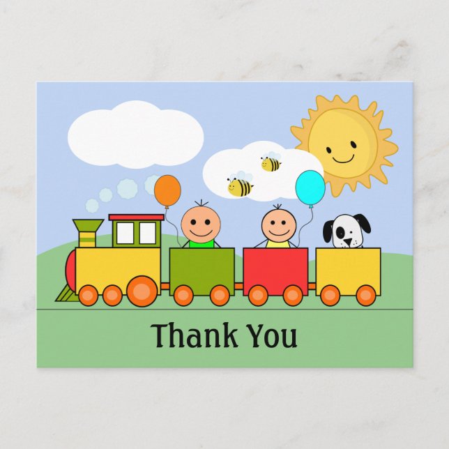 Personalized Toy Train Thank You Postcard (Front)