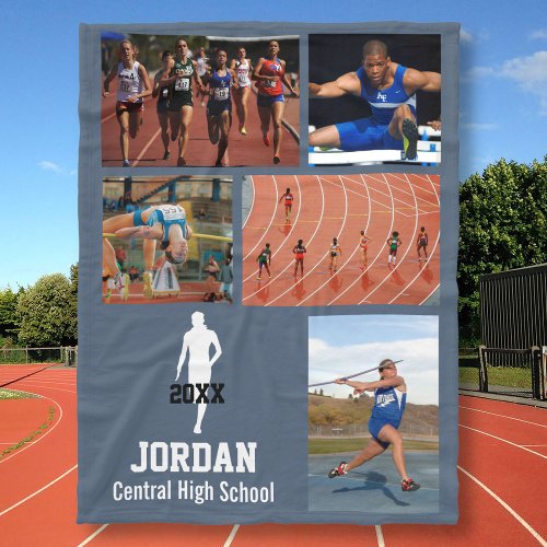 Personalized Track and Field Photo Collage Name Fleece Blanket