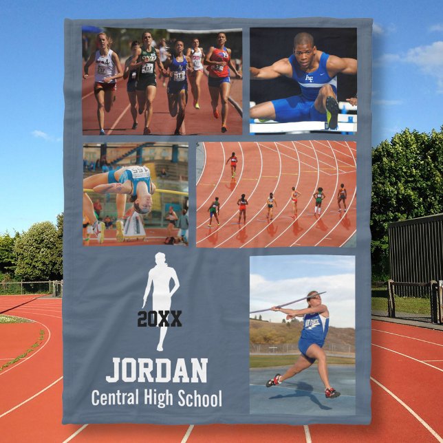 Personalized Track and Field Photo Collage Name Fleece Blanket (Creator Uploaded)