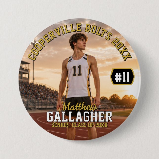 Personalized Track & Field Photo Button (Front)