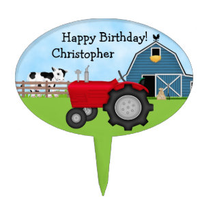 Personalized Tractor and Barn Birthday Cake Topper