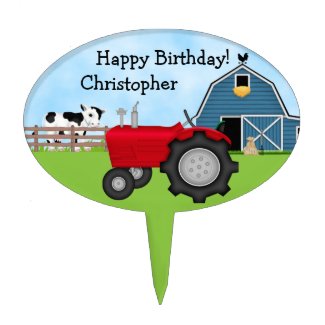 Personalized Tractor and Barn Birthday Cake Topper