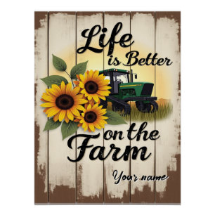 Personalized Tractor and Sunflower Art Poster