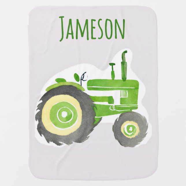 Personalized Tractor Baby Farm Boy Blanket (Front)