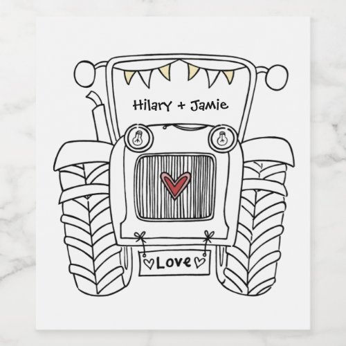 Personalized Tractor Country Wedding Bottle Label