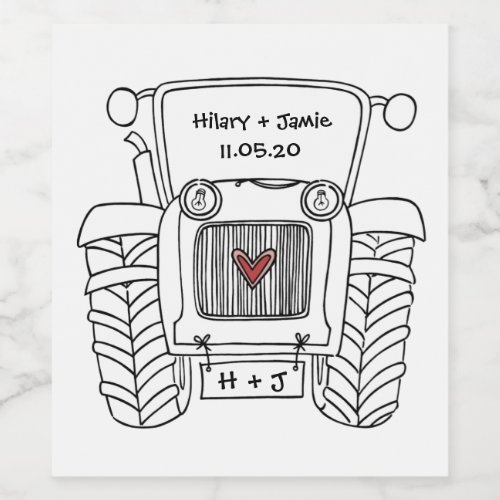 Personalized Tractor Country Wedding Bottle Label