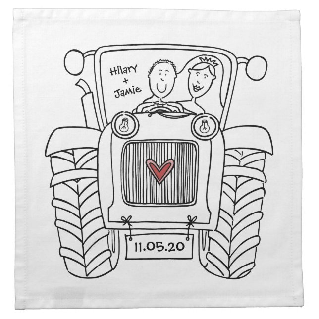 Personalized Tractor Country Wedding Cloth Napkin (Front)
