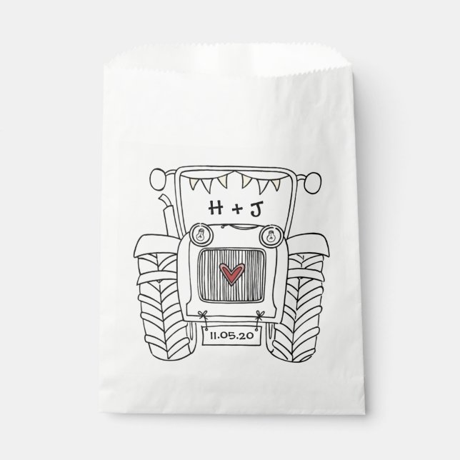Personalized Tractor Country Wedding Favor Bag (Front)