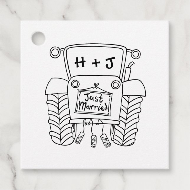 Personalized Tractor Country Wedding Favor Tag (Front)
