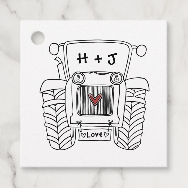 Personalized Tractor Country Wedding Favor Tag (Front)