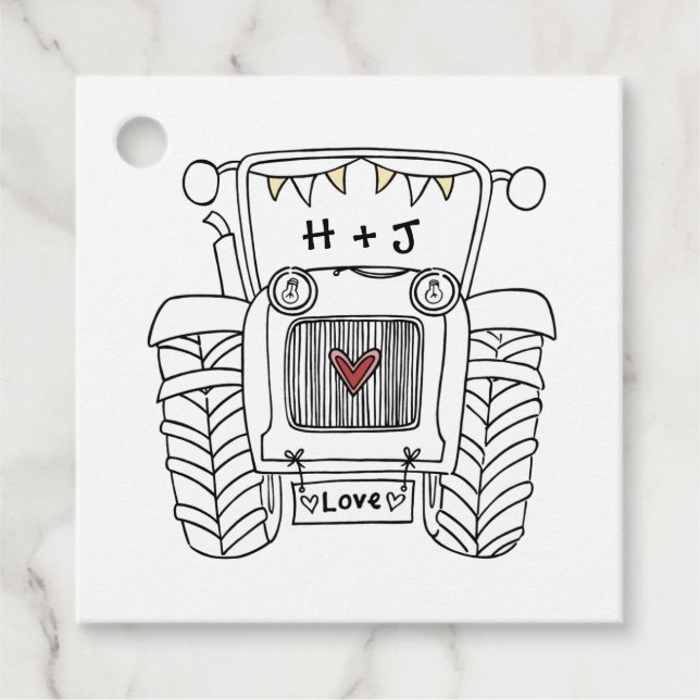 Personalized Tractor Country Wedding Favor Tag (Front)