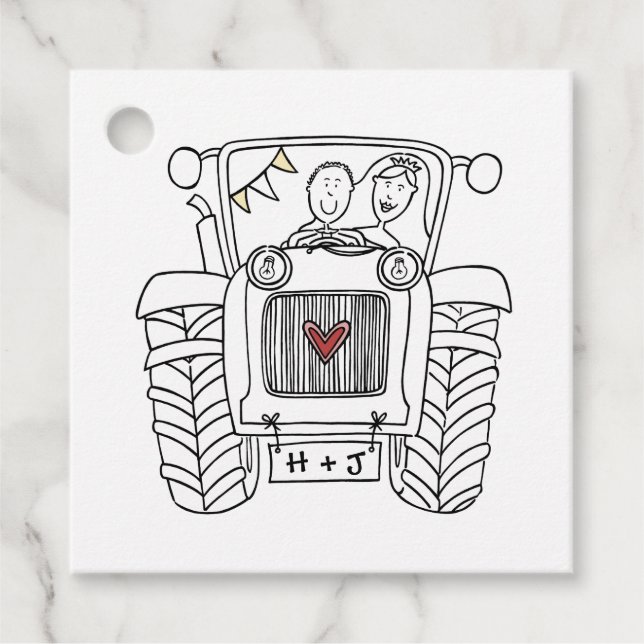 Personalized Tractor Country Wedding Favor Tag (Front)