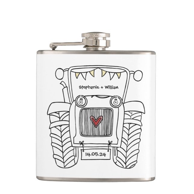 Personalized Tractor Country Wedding Gift Flask (Front)